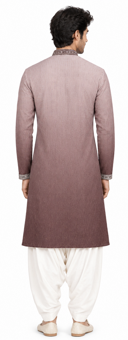 Men's mandarin collar Embroidery work kurta WK-12 - BROWN