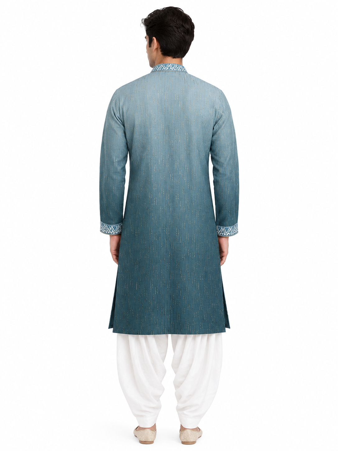 Men's mandarin collar Embroidery work kurta WK-12 - Peacock Green