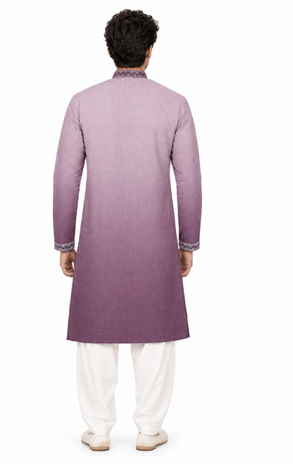 Men's mandarin collar Embroidery work kurta WK-12 - Lavender