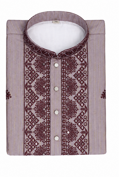 Men's mandarin collar Embroidery work kurta WK-12 - Lavender