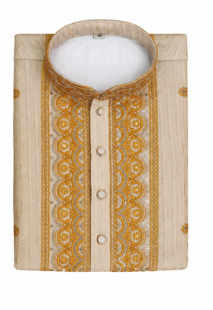 Men's mandarin collar Embroidery work kurta WK-12 - Yellow