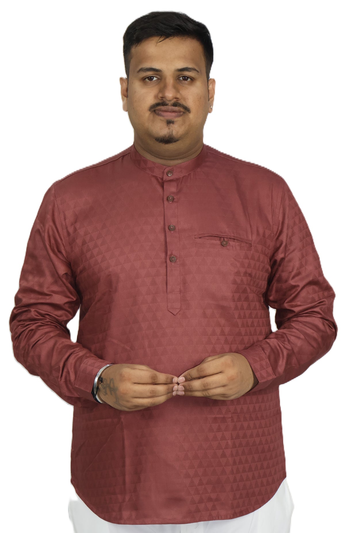 BHW CASATA MEN'S FULL SLEEVE SHORT KURTA RUST