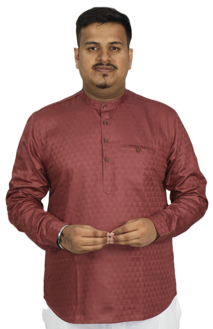 BHW CASATA MEN'S FULL SLEEVE SHORT KURTA RUST