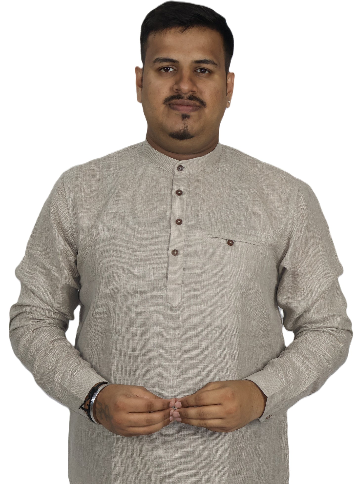 SHARPLINEN MEN'S FULL SLEEVE KURTA ASH GREY
