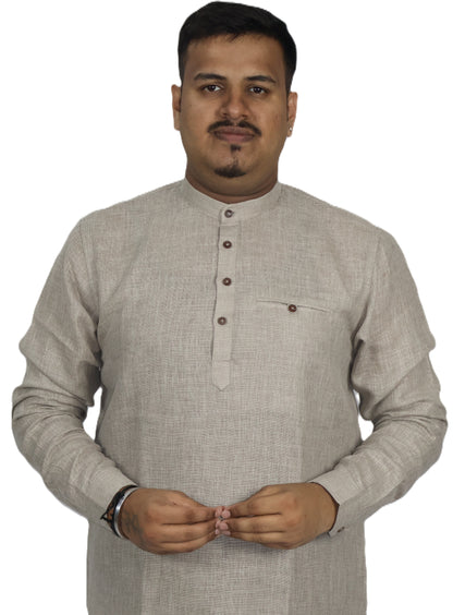 SHARPLINEN MEN'S FULL SLEEVE KURTA ASH GREY