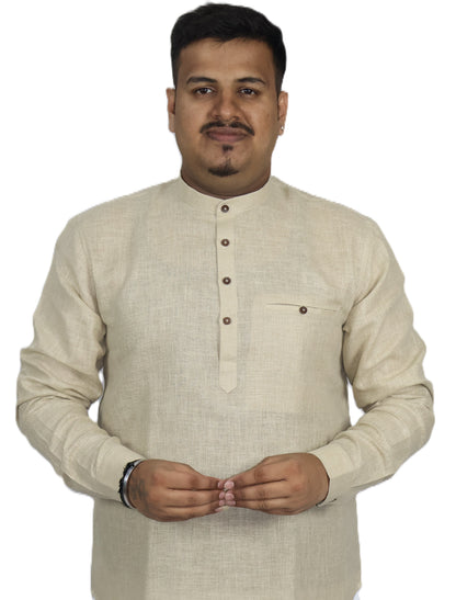 SHARPLINEN MEN'S FULL SLEEVE KURTA BEIGE