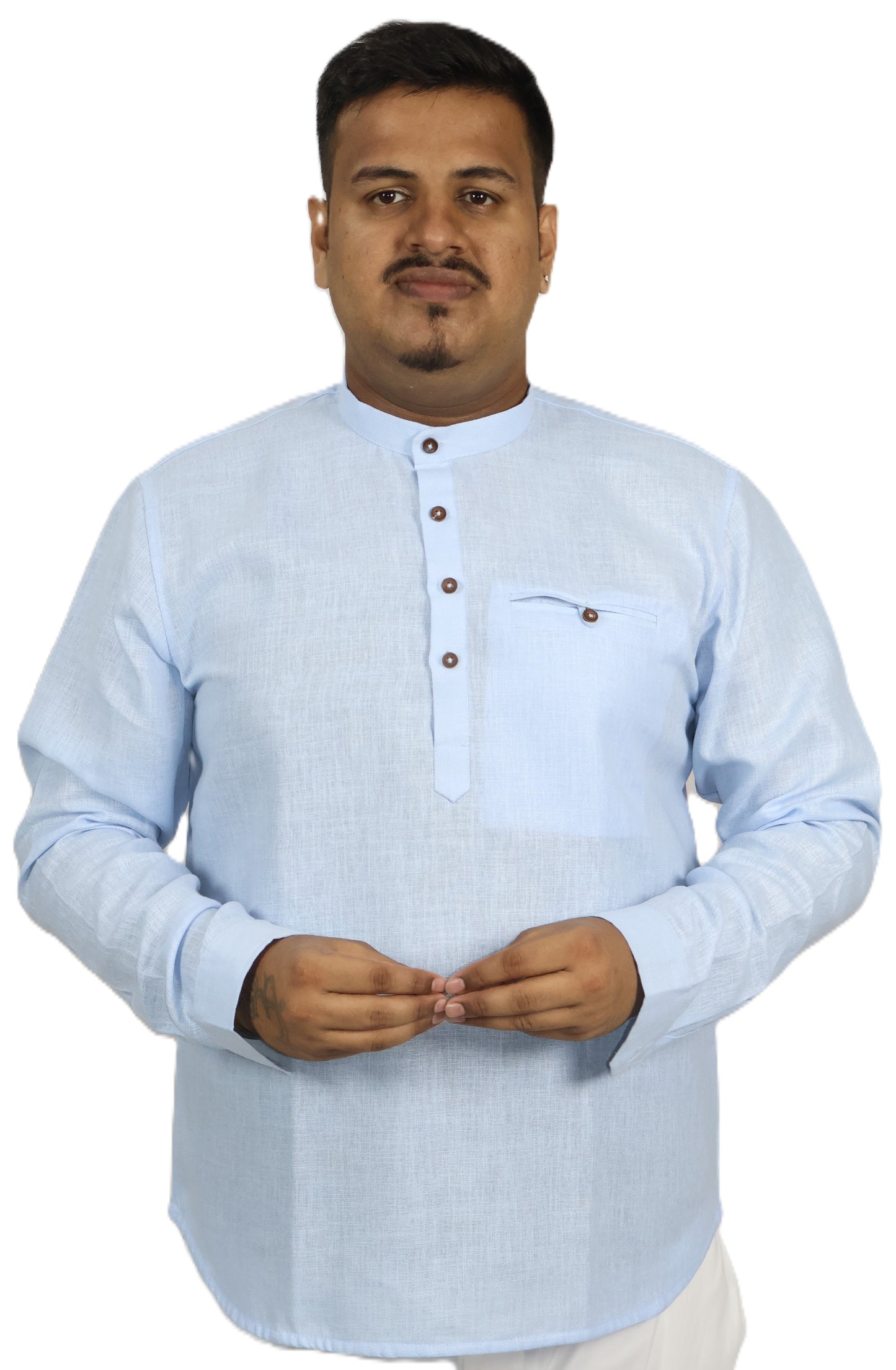 SHARPLINEN MEN'S FULL SLEEVE KURTA BLUE