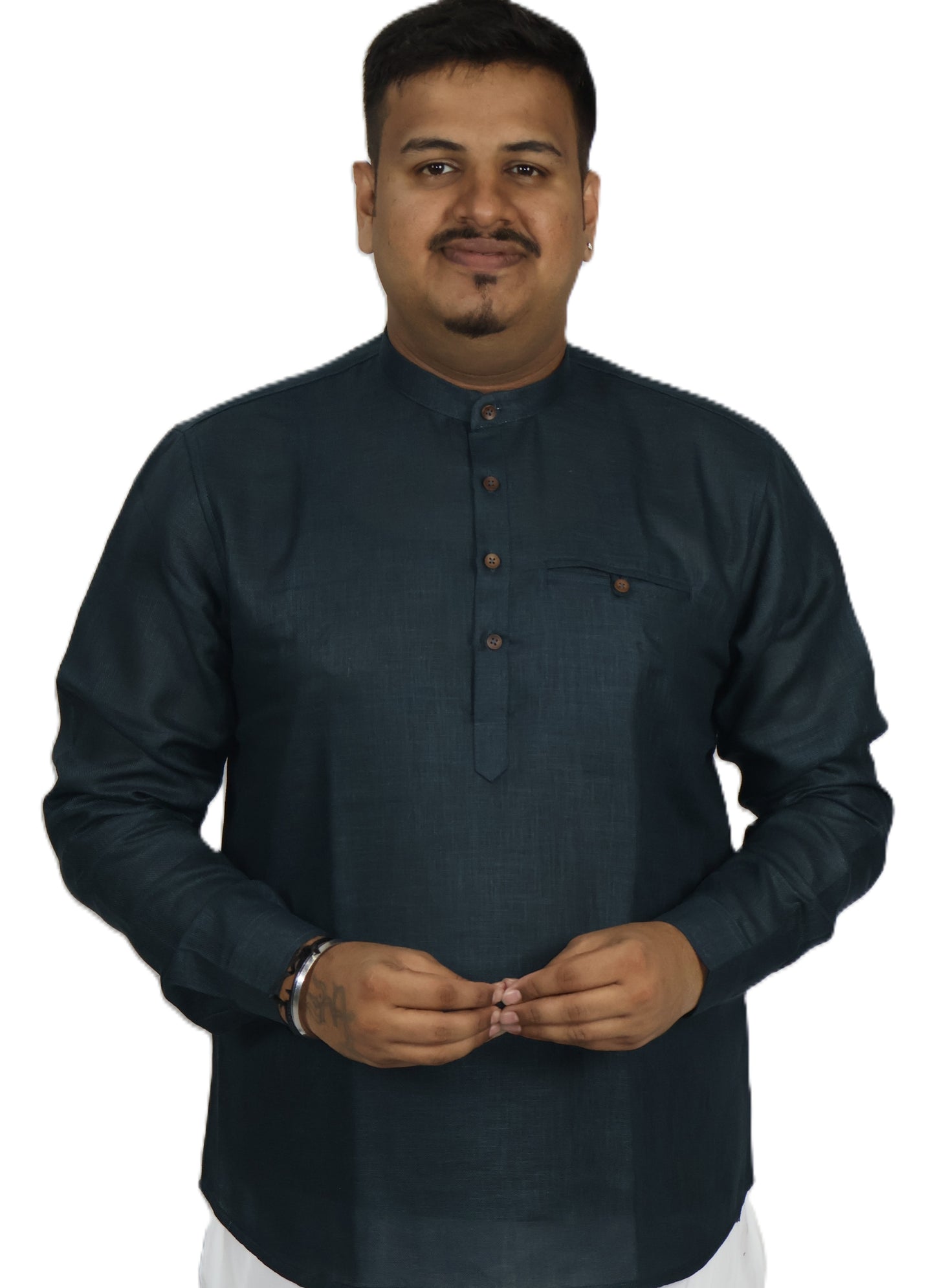 SHARPLINEN MEN'S FULL SLEEVE KURTA BOTTLE GREEN