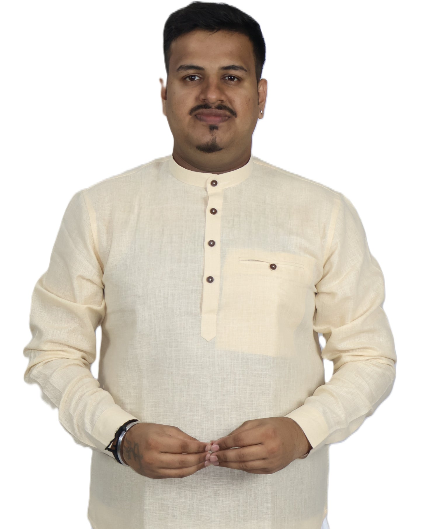 SHARPLINEN MEN'S FULL SLEEVE KURTA CREAM