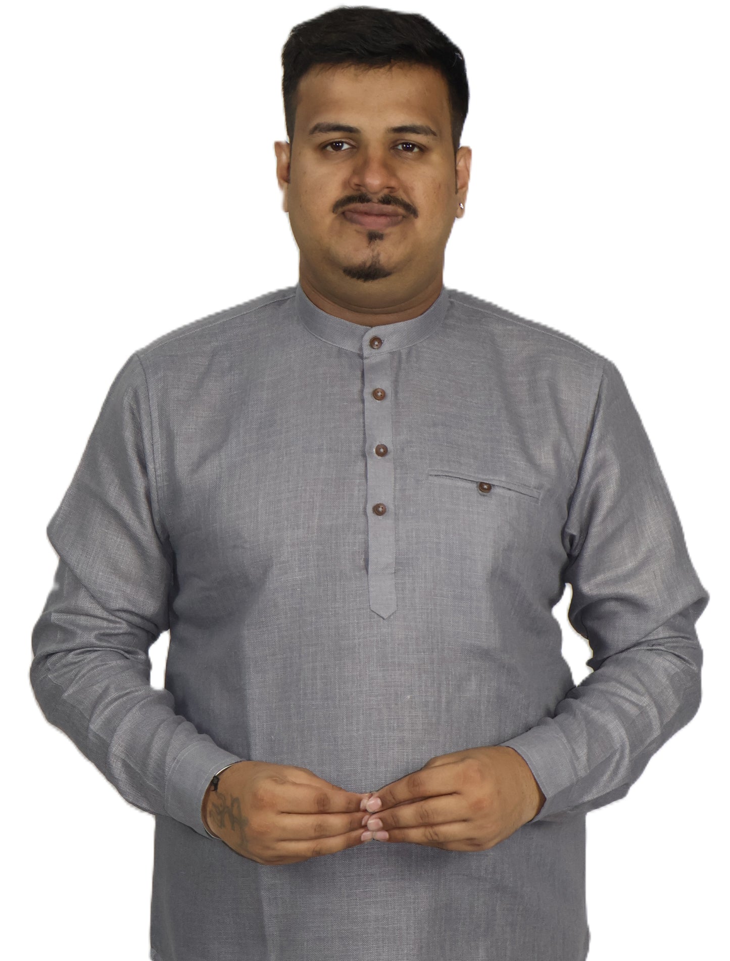 SHARPLINEN MEN'S FULL SLEEVE KURTA DARK GREY