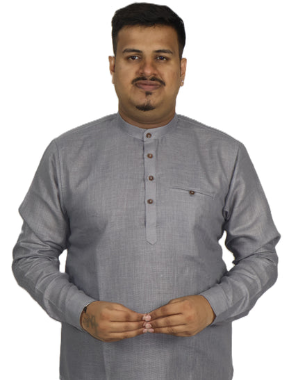 SHARPLINEN MEN'S FULL SLEEVE KURTA DARK GREY