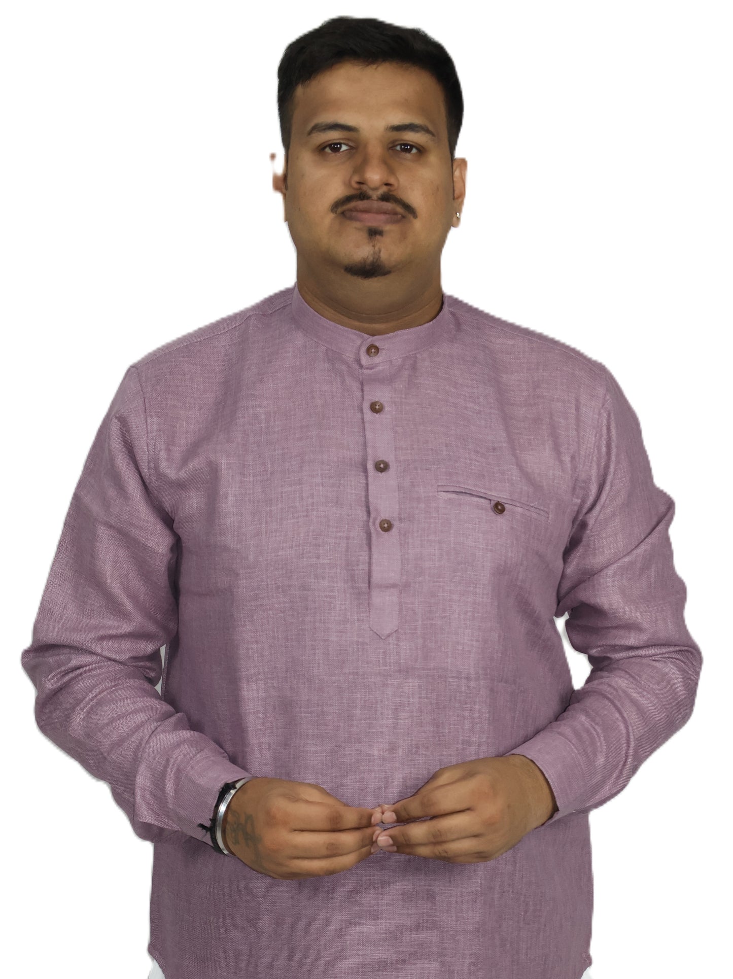SHARPLINEN MEN'S FULL SLEEVE KURTA DARK LAVENDER
