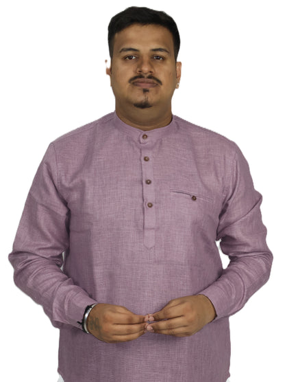 SHARPLINEN MEN'S FULL SLEEVE KURTA DARK LAVENDER