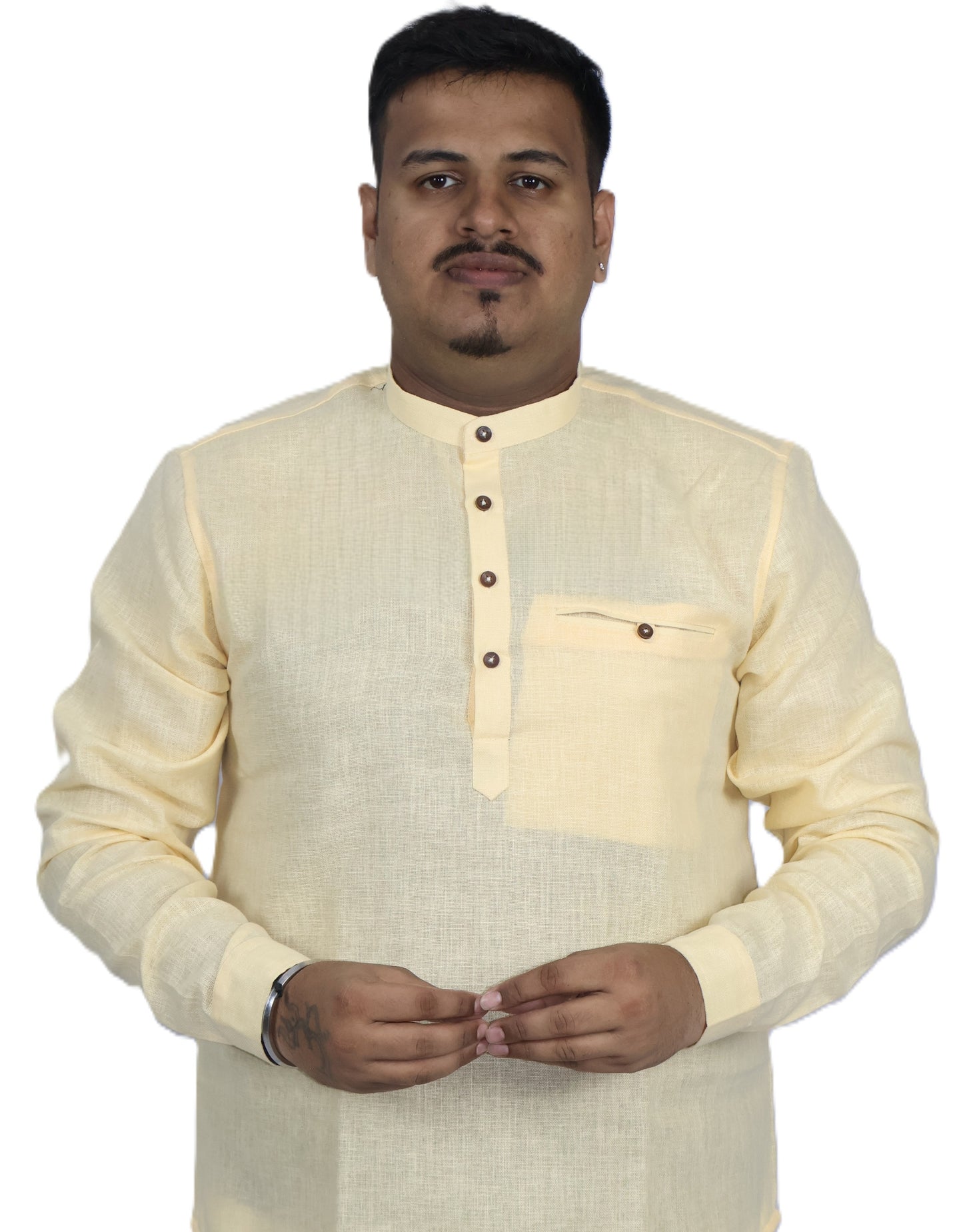 SHARPLINEN MEN'S FULL SLEEVE KURTA GOLD