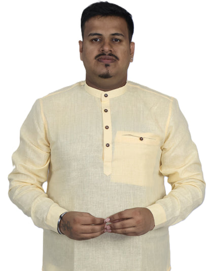 SHARPLINEN MEN'S FULL SLEEVE KURTA GOLD