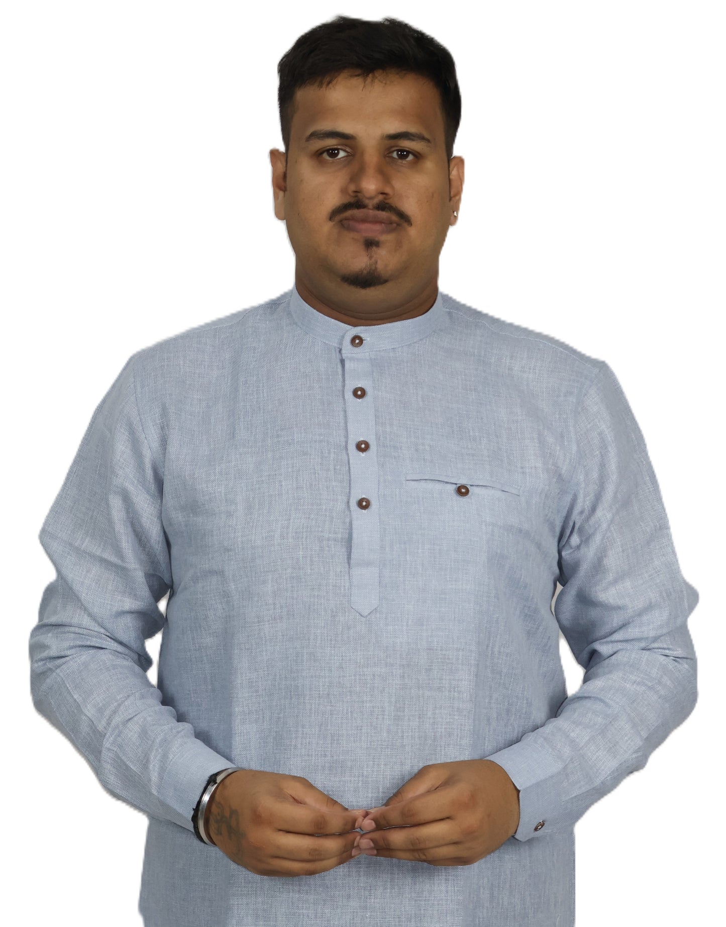 SHARPLINEN MEN'S FULL SLEEVE KURTA GREYISH BLUE