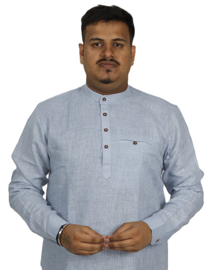 SHARPLINEN MEN'S FULL SLEEVE KURTA GREYISH BLUE