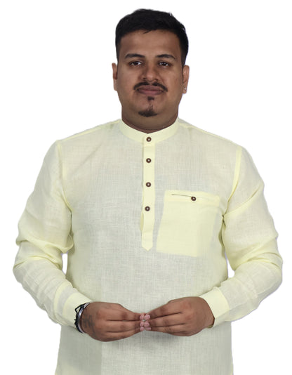 SHARPLINEN MEN'S FULL SLEEVE KURTA LEMON YELLOW