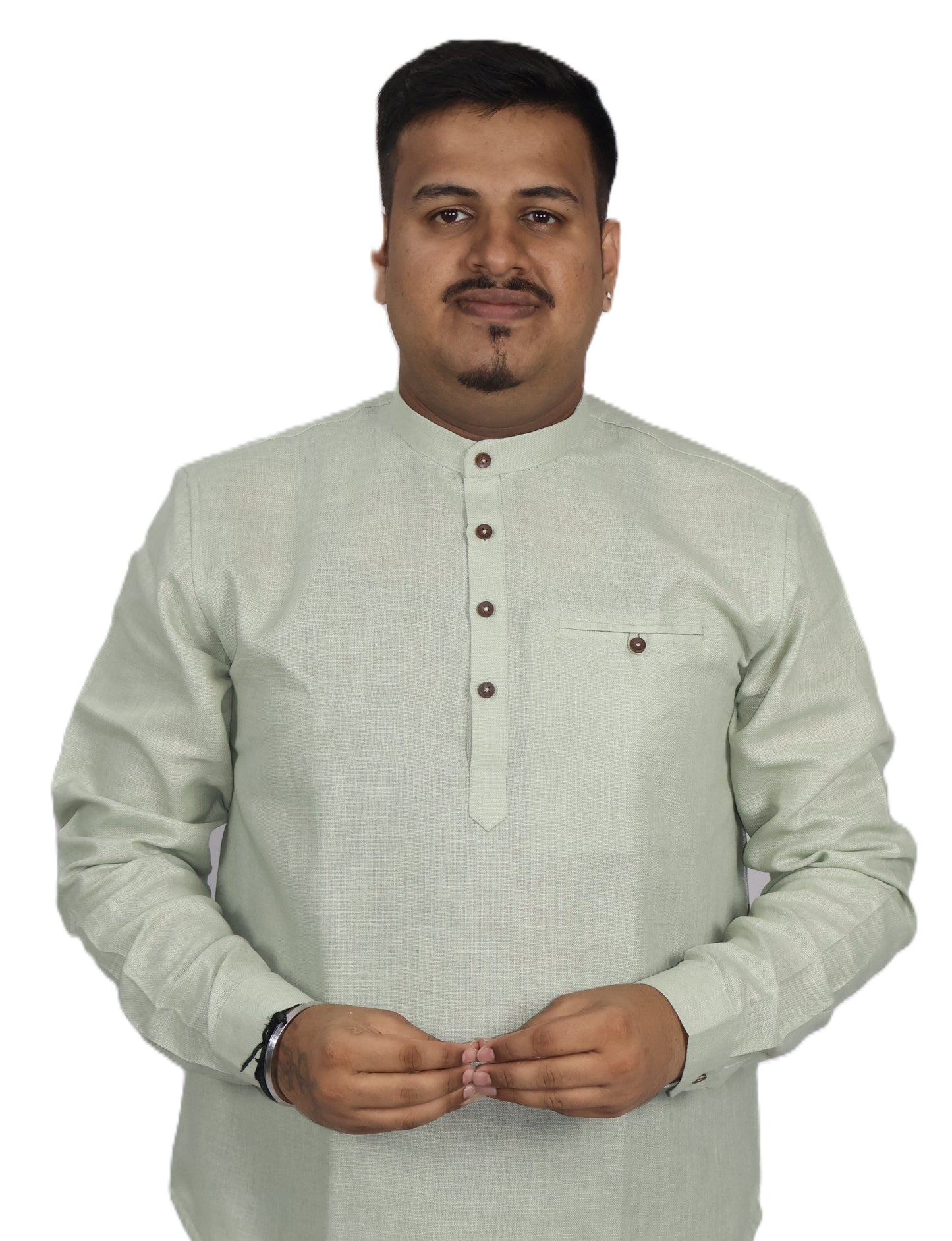 SHARPLINEN MEN'S FULL SLEEVE KURTA LIGHT GREEN
