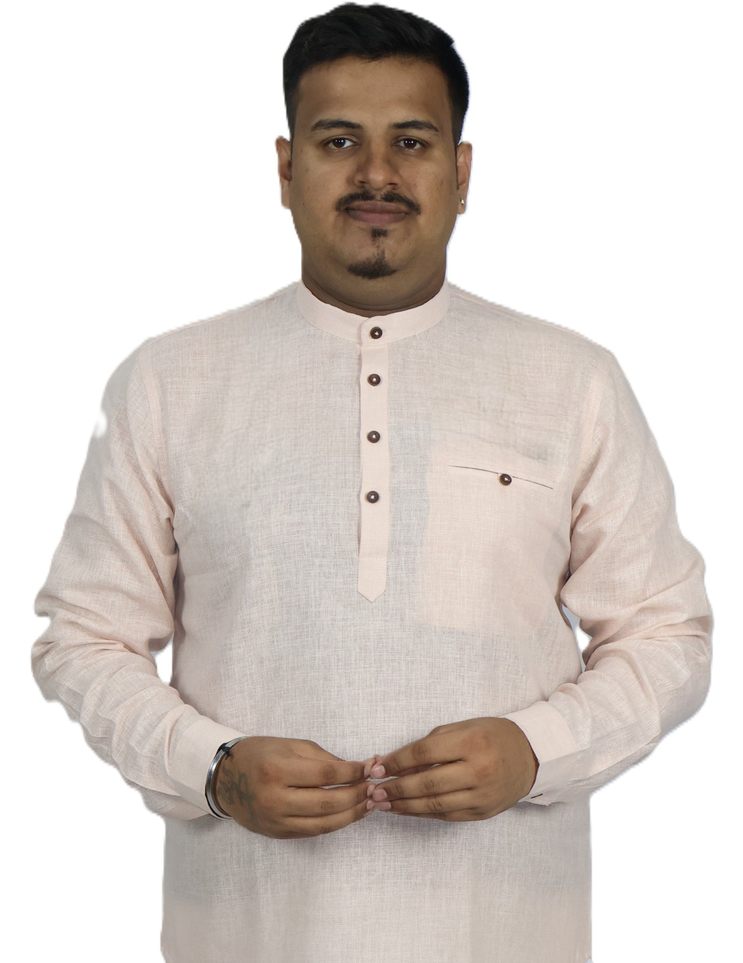 SHARPLINEN MEN'S FULL SLEEVE KURTA LIGHT PEACH