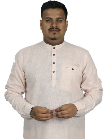 SHARPLINEN MEN'S FULL SLEEVE KURTA LIGHT PEACH