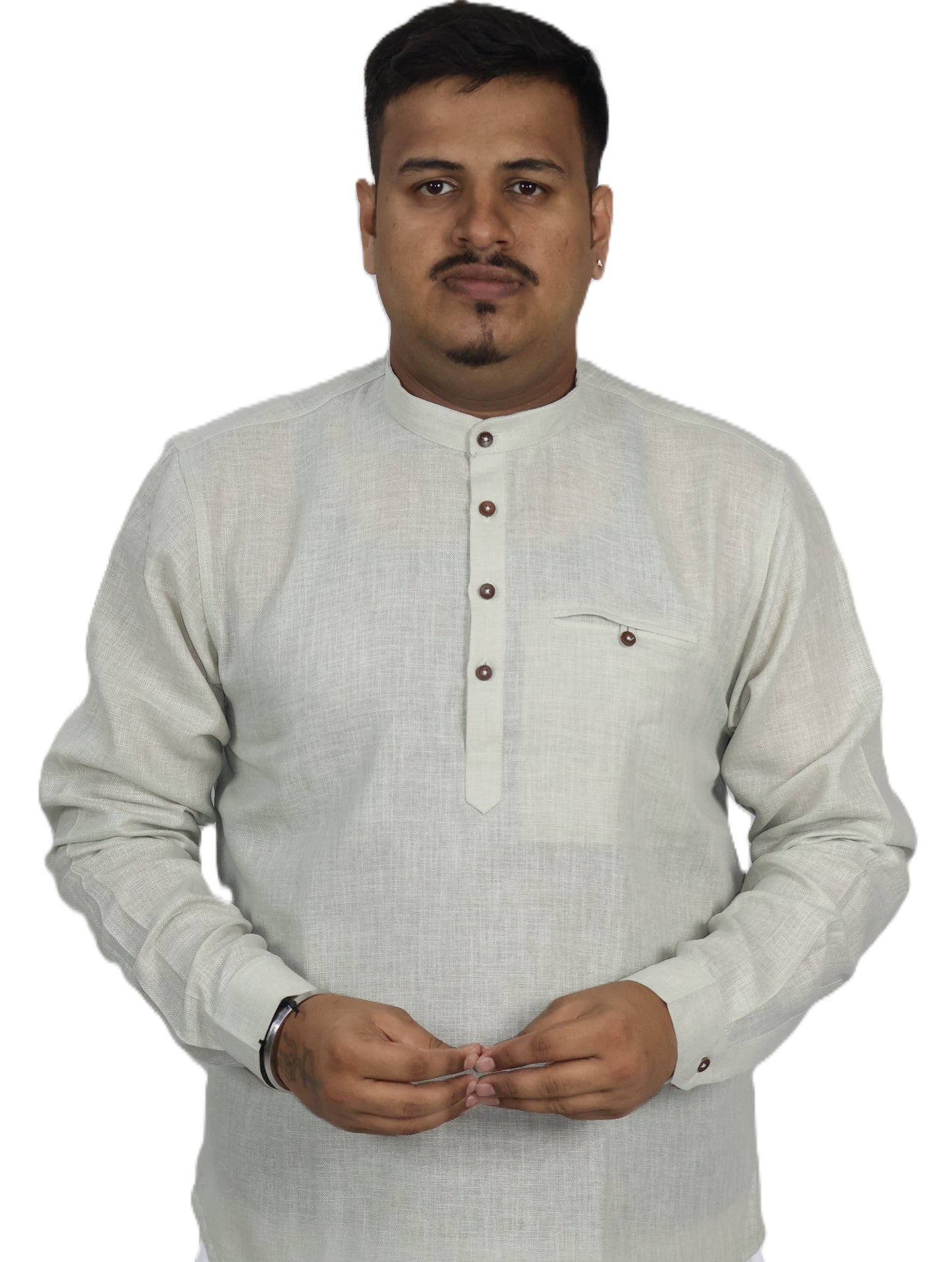 SHARPLINEN MEN'S FULL SLEEVE KURTA LIGHT PISTA