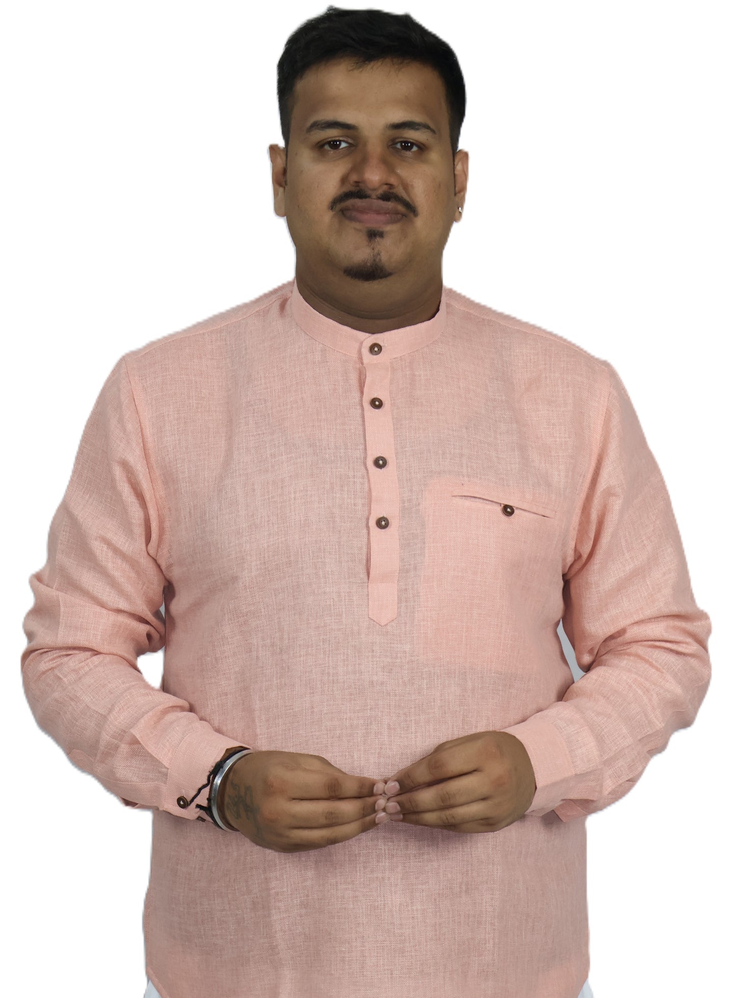 SHARPLINEN MEN'S FULL SLEEVE KURTA LIGHT ONION
