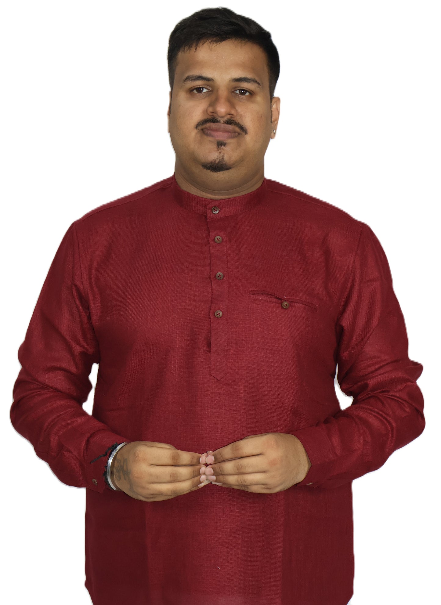 SHARPLINEN MEN'S FULL SLEEVE KURTA MARON