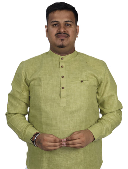 SHARPLINEN MEN'S FULL SLEEVE KURTA MEHENDI GREEN