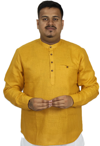 SHARPLINEN MEN'S FULL SLEEVE KURTA MUSTARD YELLOW