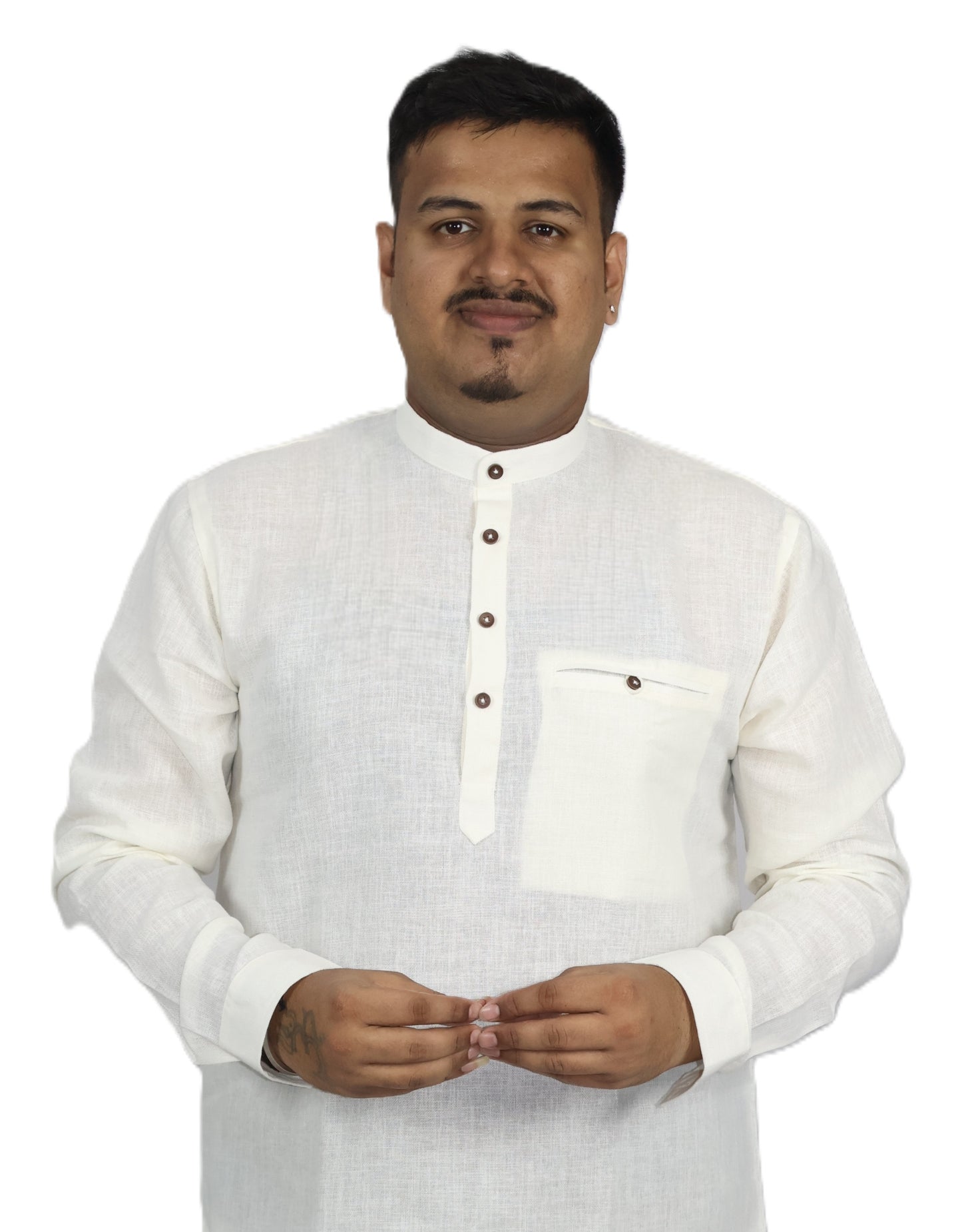 SHARPLINEN MEN'S FULL SLEEVE KURTA OFF WHITE