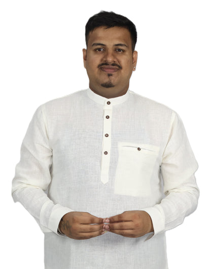 SHARPLINEN MEN'S FULL SLEEVE KURTA OFF WHITE