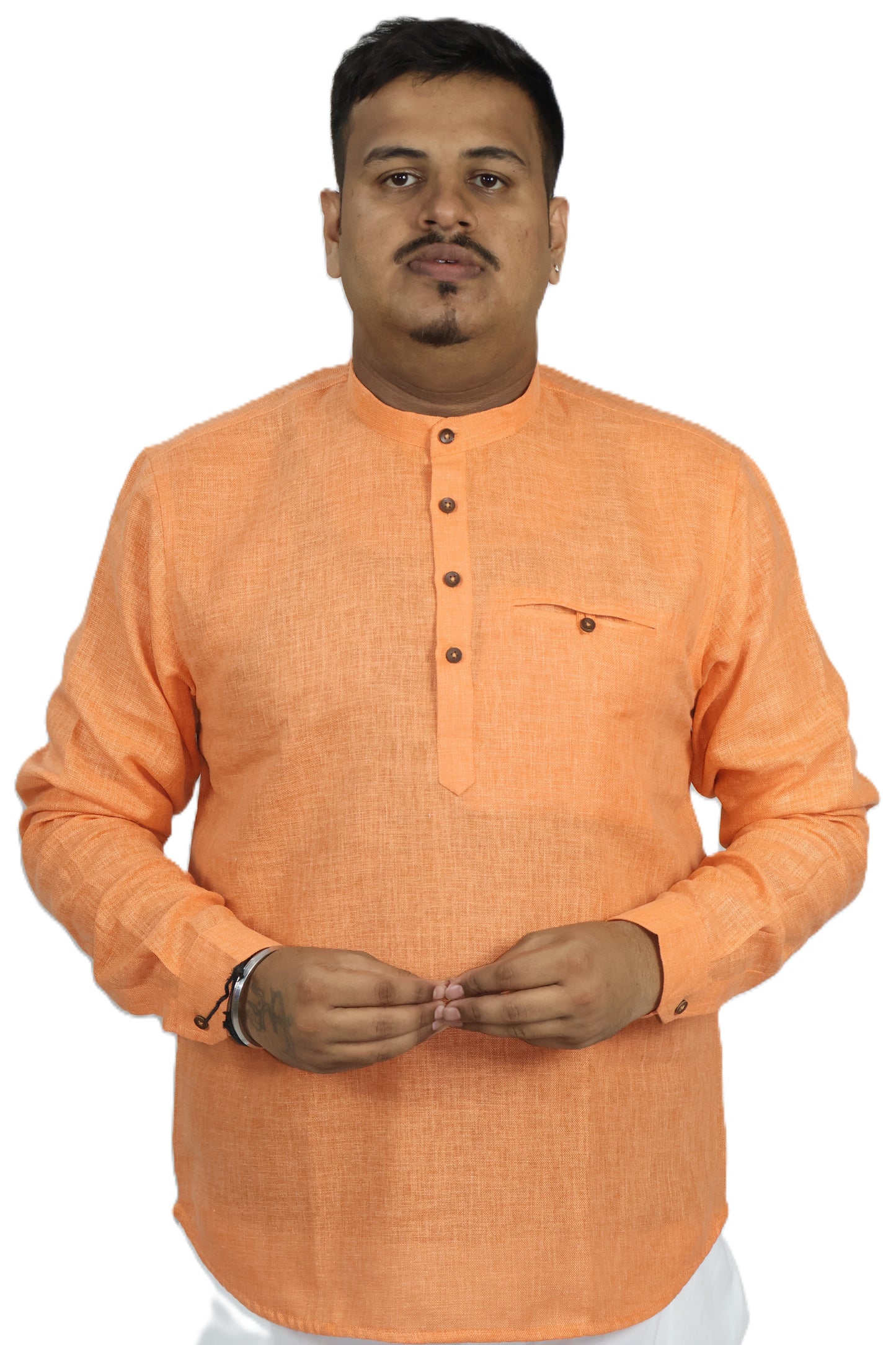 SHARPLINEN MEN'S FULL SLEEVE KURTA ORANGE