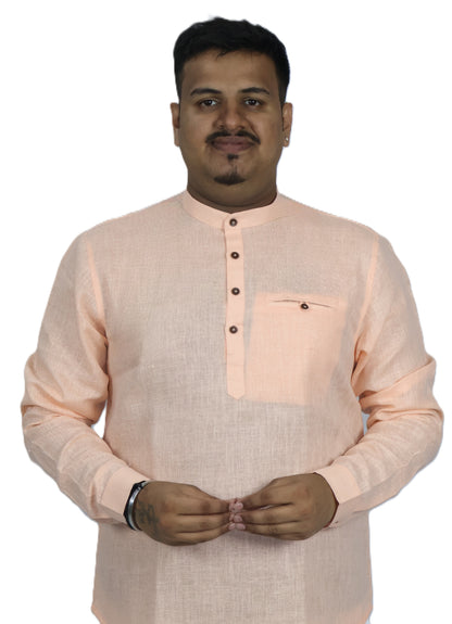 SHARPLINEN MEN'S FULL SLEEVE KURTA PEACH