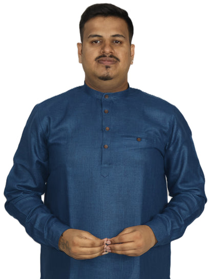 SHARPLINEN MEN'S FULL SLEEVE KURTA PEACOCK BLUE