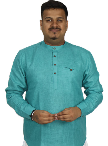 SHARPLINEN MEN'S FULL SLEEVE KURTA RAMA GREEN
