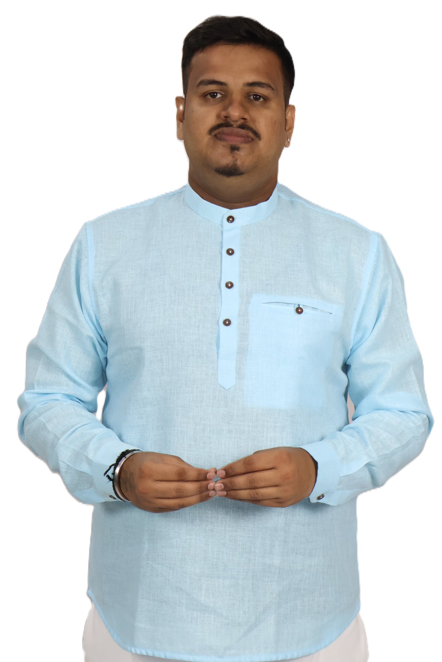 SHARPLINEN MEN'S FULL SLEEVE KURTA SKY BLUE