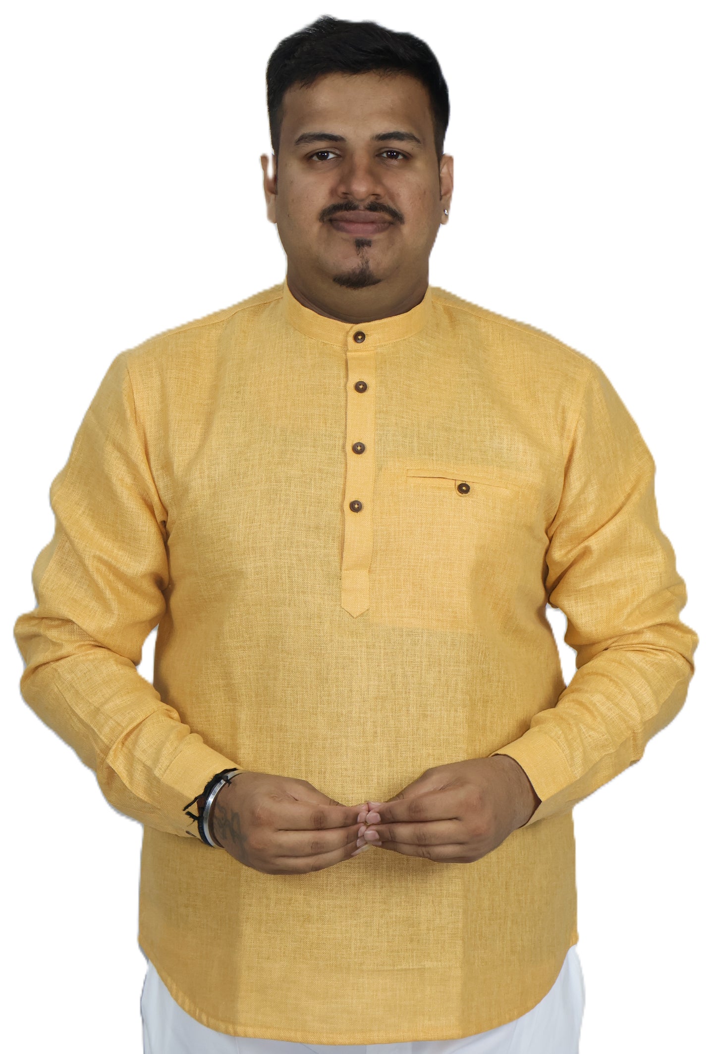 SHARPLINEN MEN'S FULL SLEEVE KURTA TURMERIC