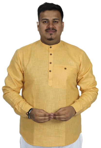 SHARPLINEN MEN'S FULL SLEEVE KURTA TURMERIC