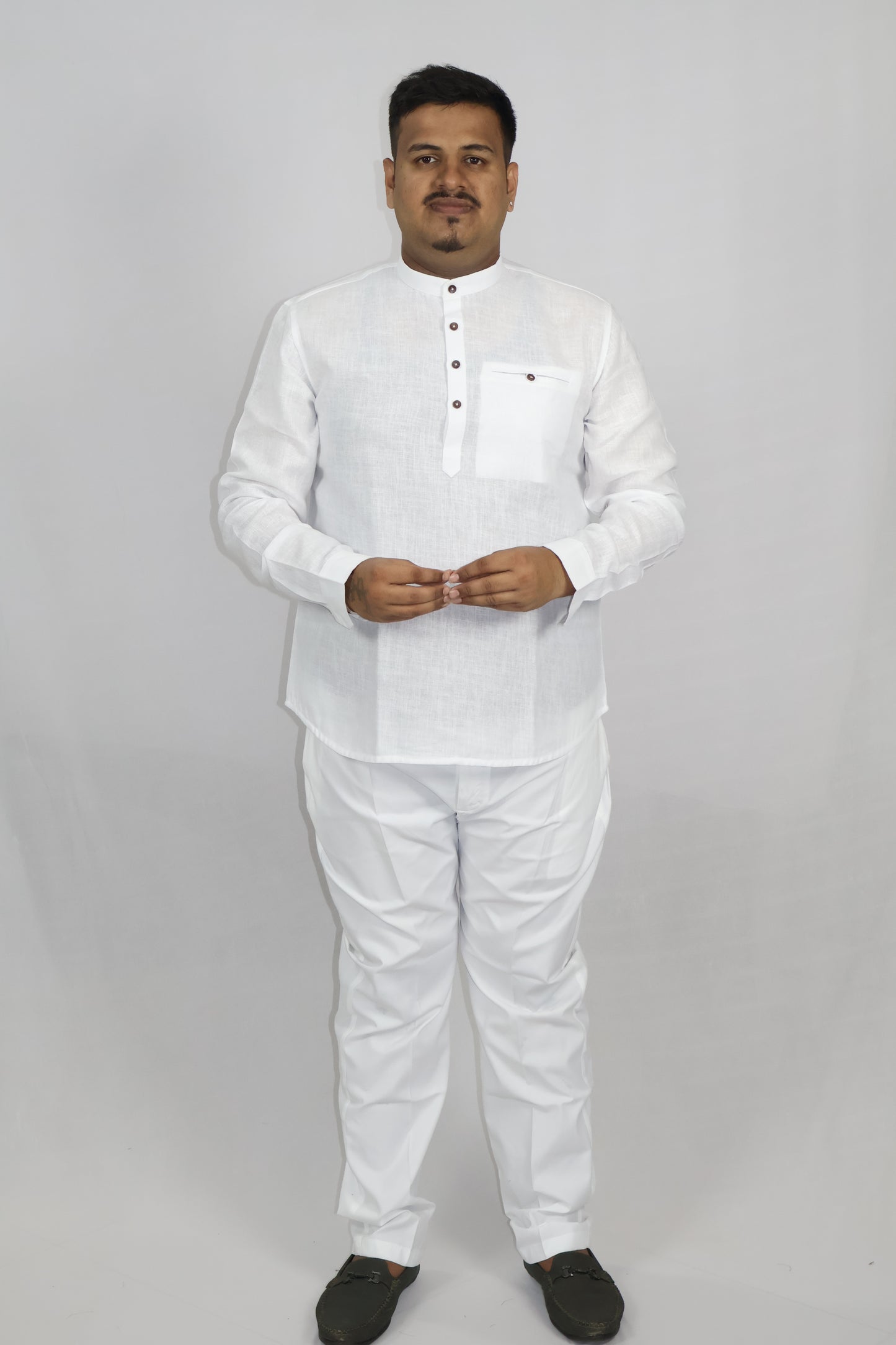 SHARPLINEN MEN'S FULL SLEEVE KURTA WHITE
