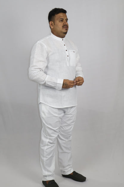 SHARPLINEN MEN'S FULL SLEEVE KURTA WHITE