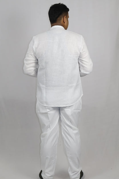 SHARPLINEN MEN'S FULL SLEEVE KURTA WHITE