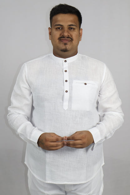SHARPLINEN MEN'S FULL SLEEVE KURTA WHITE