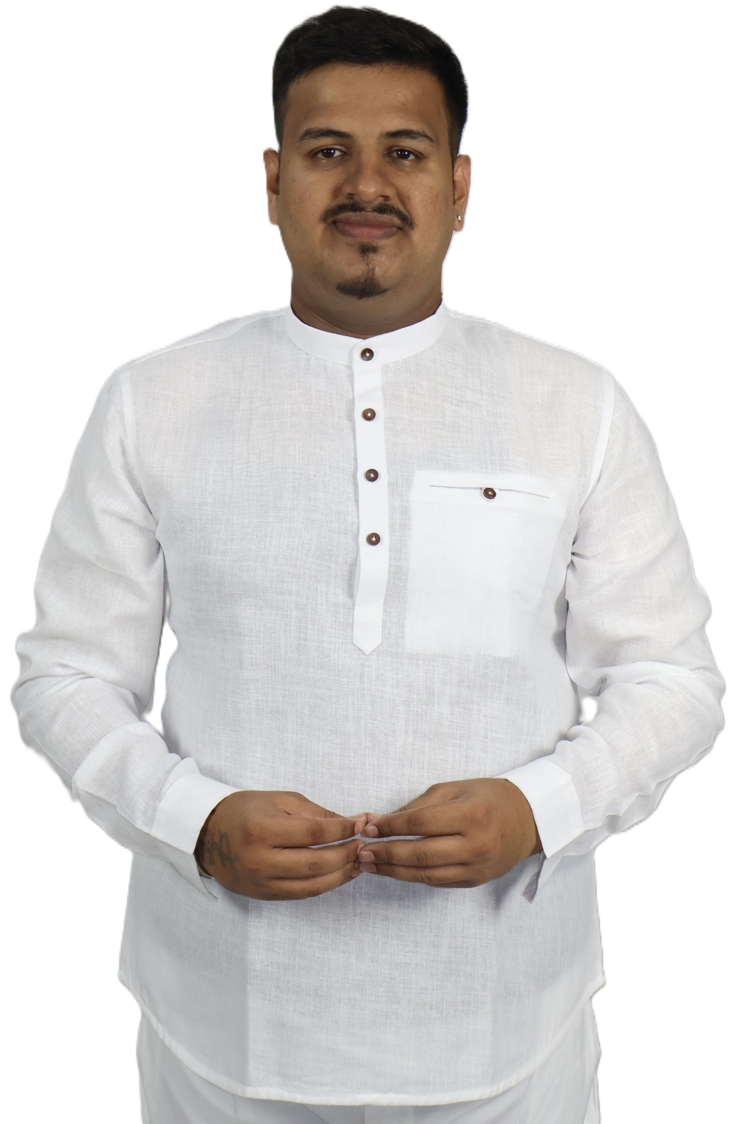 SHARPLINEN MEN'S FULL SLEEVE KURTA WHITE