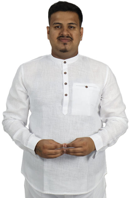 SHARPLINEN MEN'S FULL SLEEVE KURTA WHITE