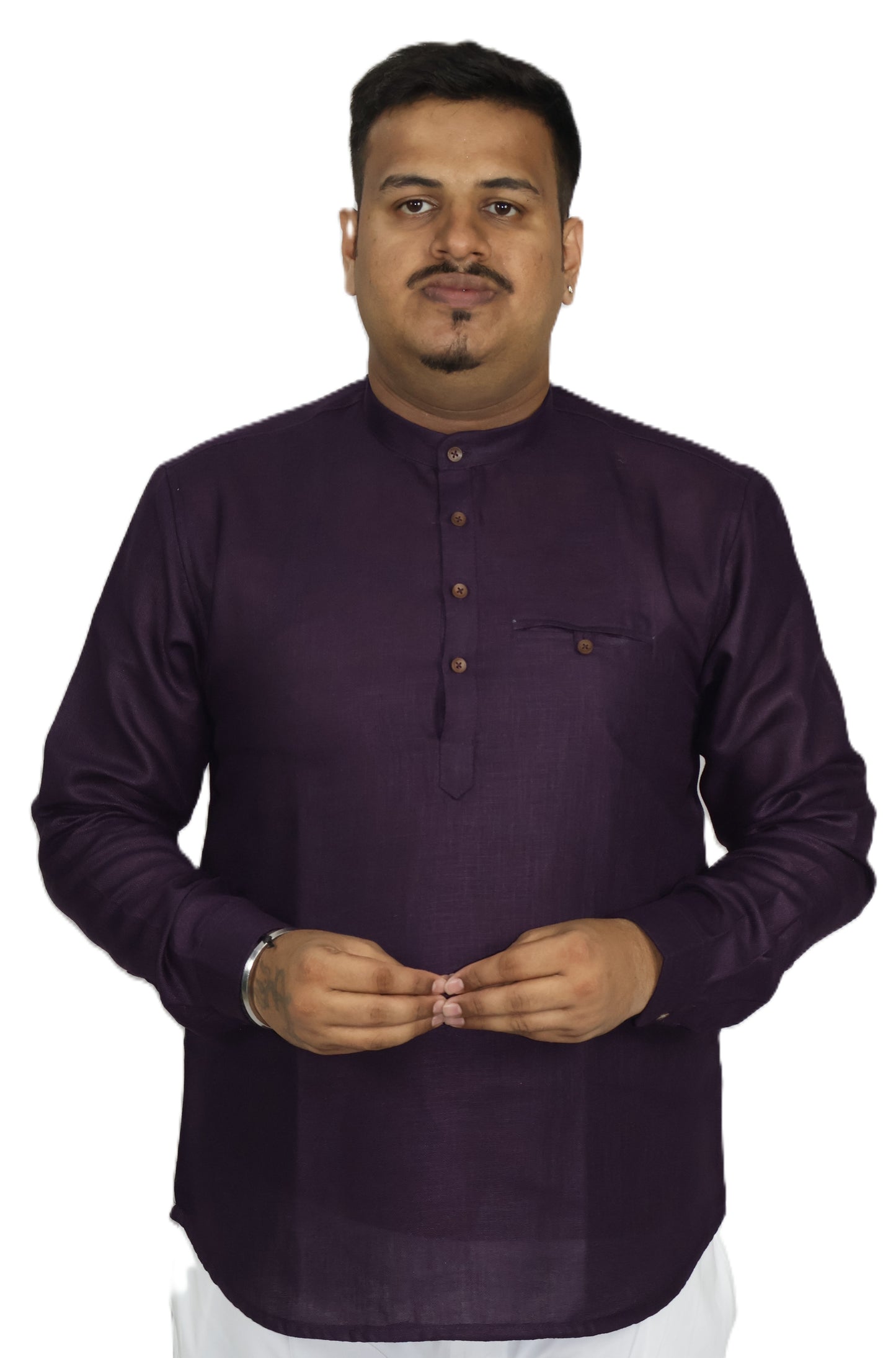 SHARPLINEN MEN'S FULL SLEEVE KURTA WINE