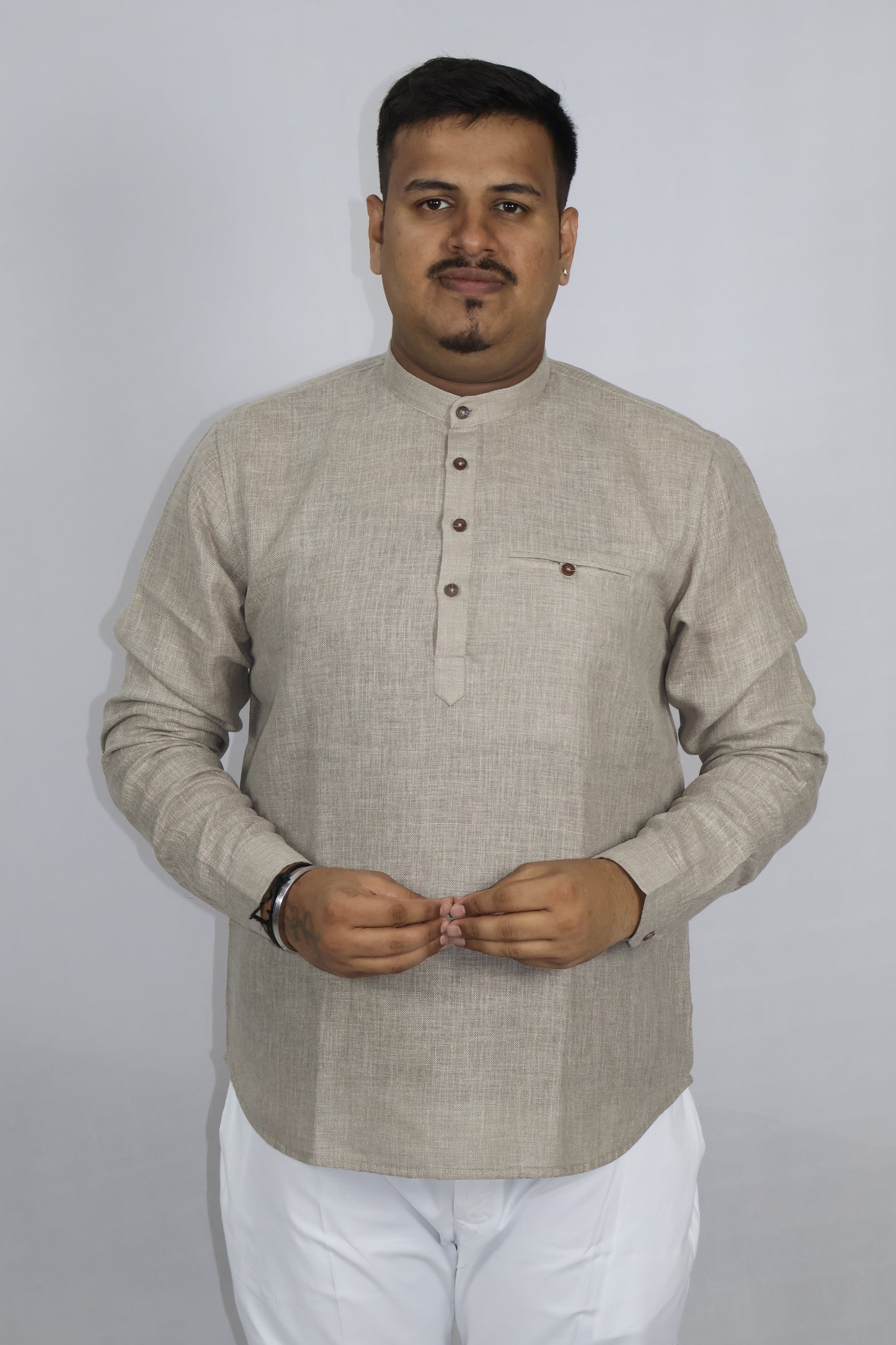 SHARPLINEN MEN'S FULL SLEEVE KURTA ASH GREY