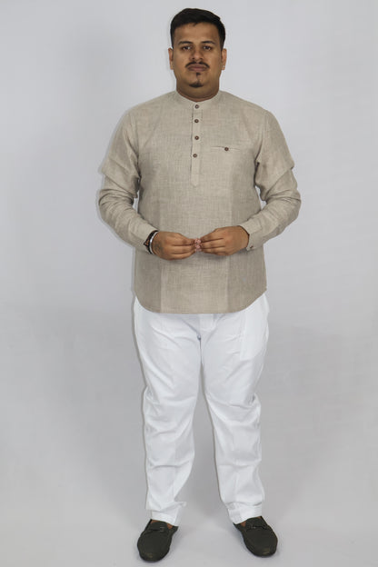 SHARPLINEN MEN'S FULL SLEEVE KURTA ASH GREY