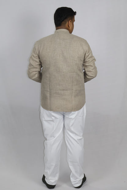 SHARPLINEN MEN'S FULL SLEEVE KURTA ASH GREY