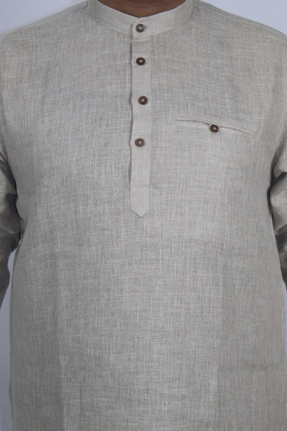 SHARPLINEN MEN'S FULL SLEEVE KURTA ASH GREY